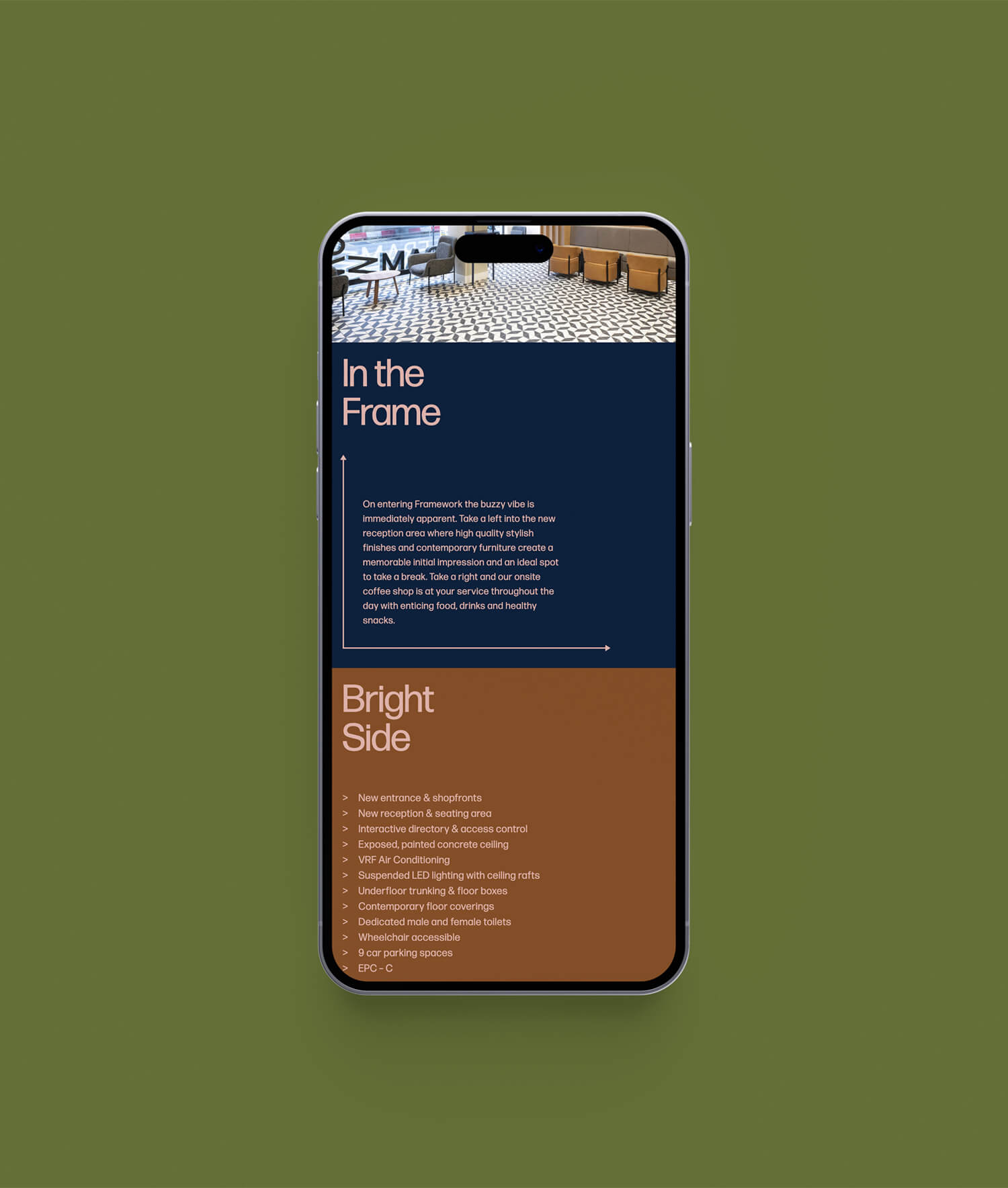 Framework website displayed on mobile phone