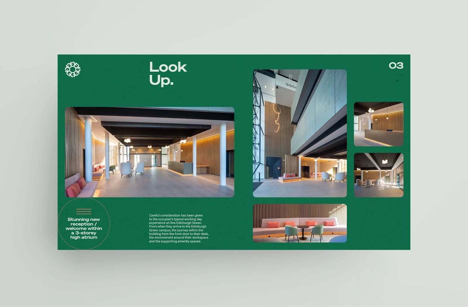 Edinburgh Green branded interior brochure layout.