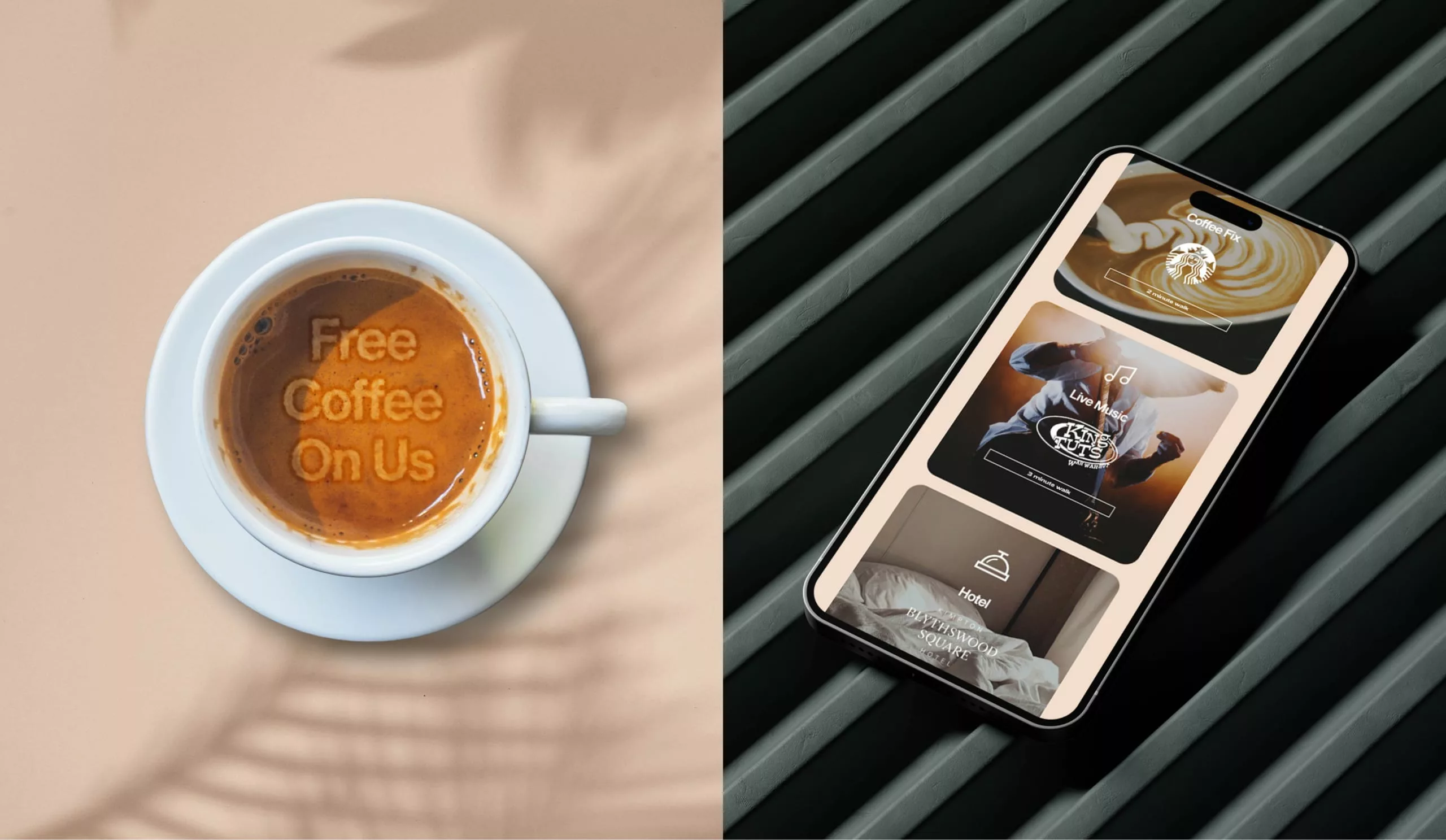 Aurora branded app with coffee.